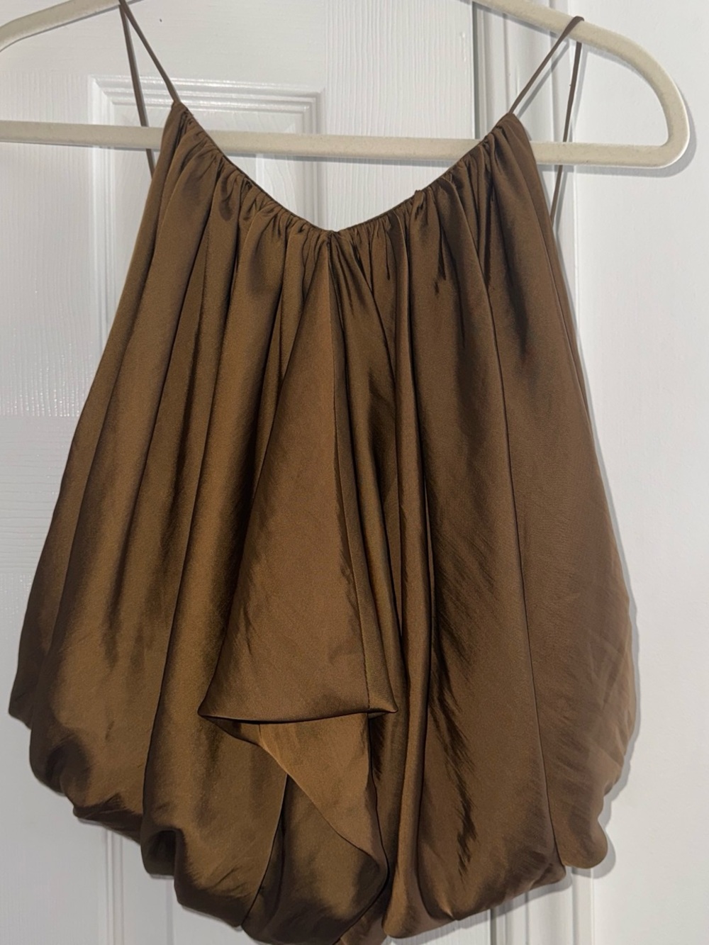 Zara Brown Balloon-Hem Spaghetti Strap Top
